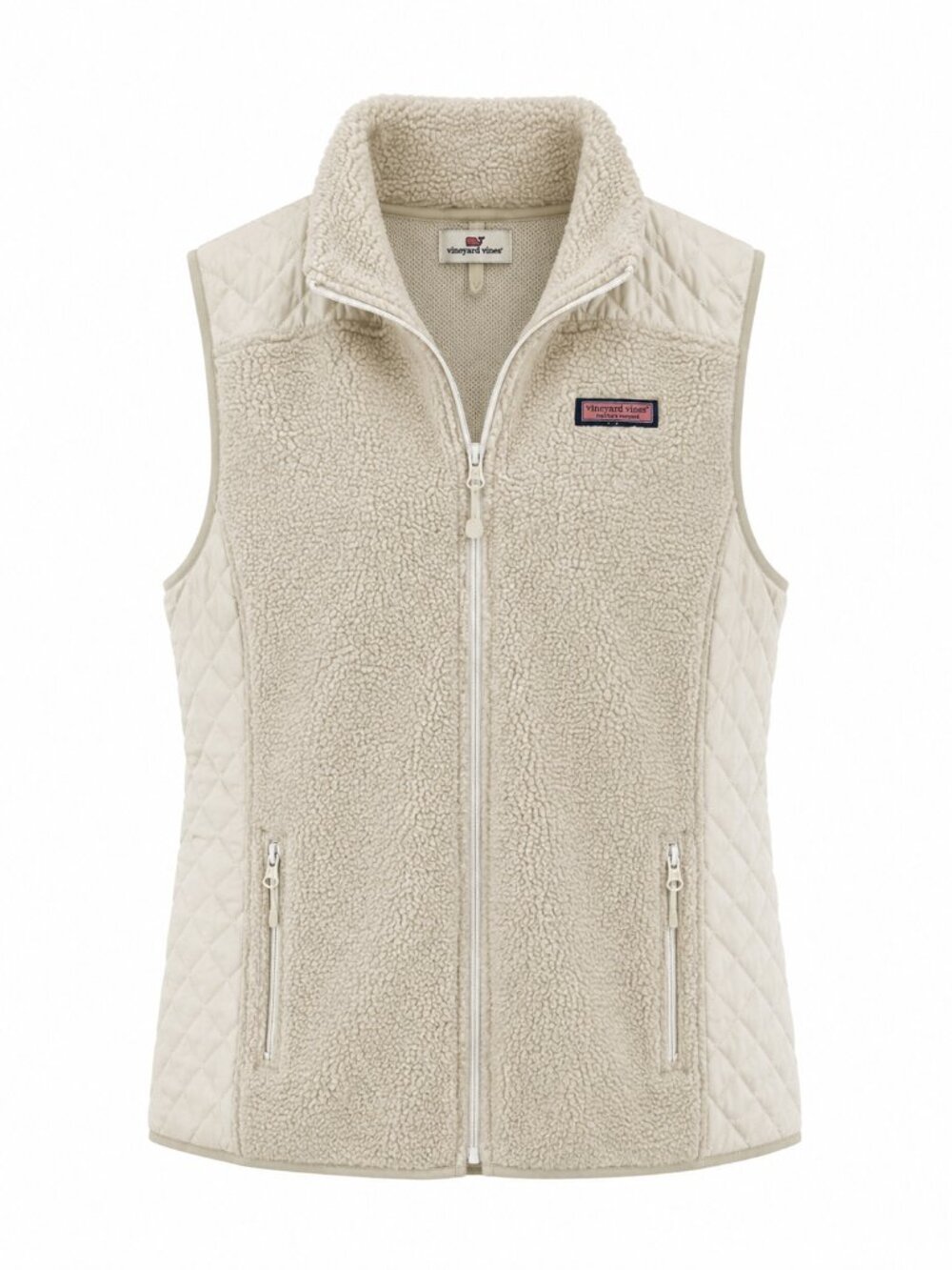 Vineyard Vines Cream Sherpa Quilted Full Zip Vest Women’s L
